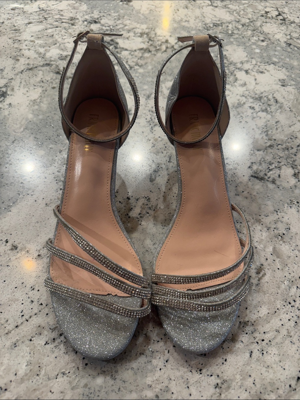 Amanda Uprichard Silver Glitter Ankle-Strap Heels
